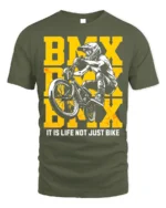 BMX Life T-Shirt Extreme Bike Rider Graphic Tee - military green t-shirt on white background