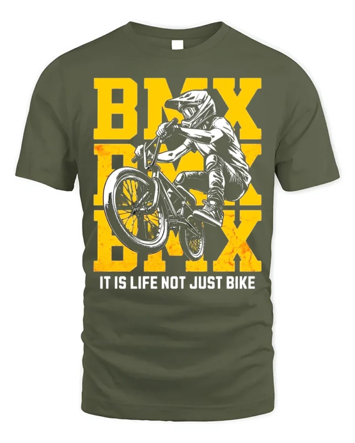 BMX Life T-Shirt Extreme Bike Rider Graphic Tee - military green t-shirt on white background
