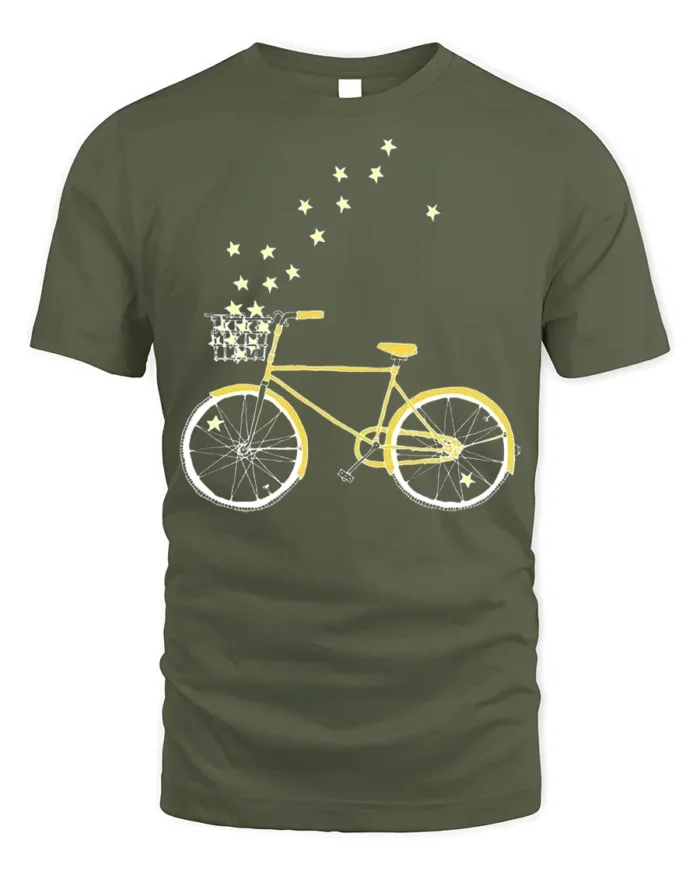 Starry Bicycle Ride T-Shirt Dreamy Bike Graphic - military green t-shirt on white background