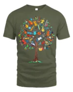 Colorful Music Tree T-Shirt Musical Instruments - military green t-shirt on white background