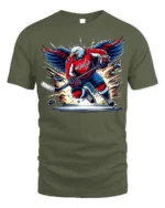 Patriotic Hockey Eagle T-Shirt Power Play USA Pride - military green t-shirt on white background