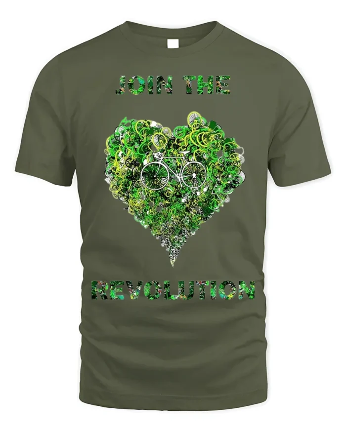 Join the Revolution T-Shirt Eco Biking Green Heart - military green t-shirt on white background