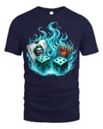 Flaming Dice Joker T-Shirt Bold Casino King Graphic - navy t-shirt on white background