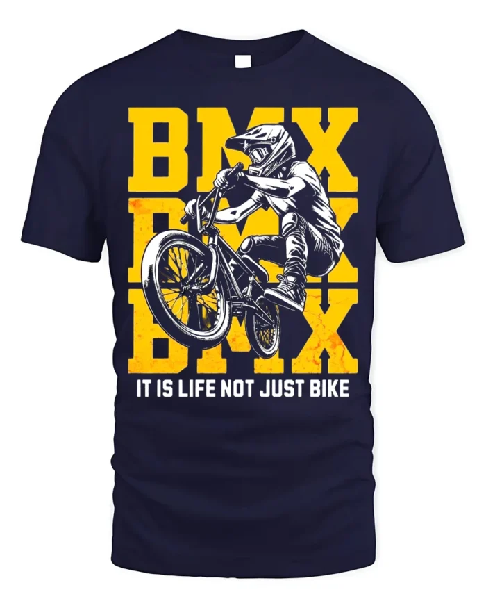 BMX Life T-Shirt Extreme Bike Rider Graphic Tee - navy t-shirt on white background