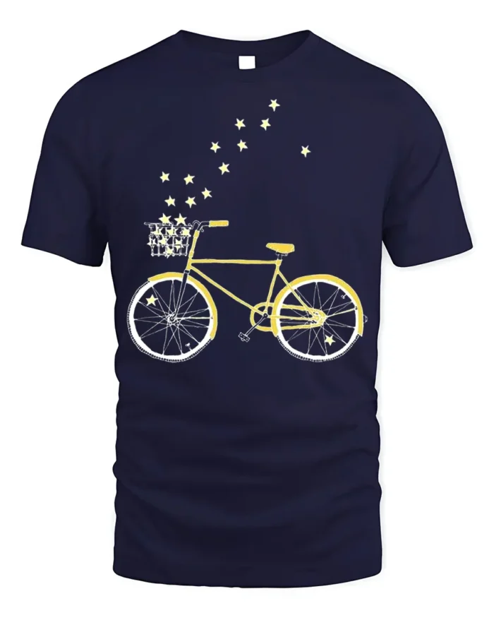 Starry Bicycle Ride T-Shirt Dreamy Bike Graphic - navy t-shirt on white background