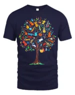 Colorful Music Tree T-Shirt Musical Instruments - navy t-shirt on white background