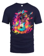 Psychedelic Electric Guitar T-Shirt Color Blast Rock - navy t-shirt on white background