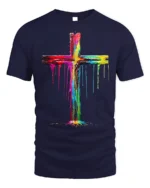 Color Drip Cross T-Shirt Christian Faith Art Tee - navy t-shirt on white background
