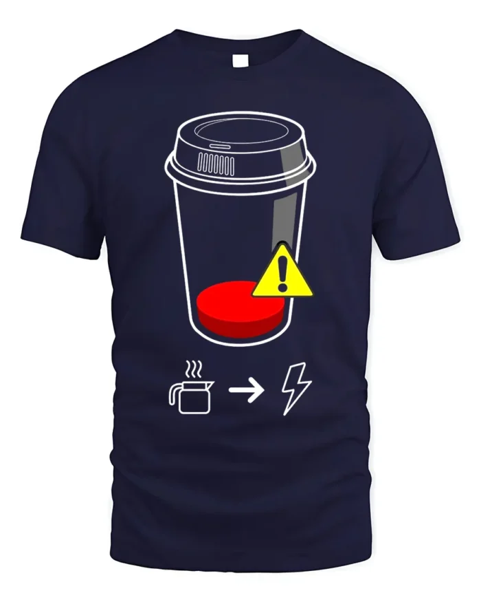 Low Battery Coffee T-Shirt Caffeine Power Graphic - navy t-shirt on white background