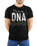 Itβs In My DNA Stock Trading T-Shirt Soft Cotton Tee - model wearing black shirt, hands behind back