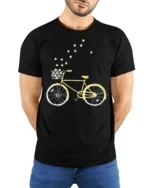 Starry Bicycle Ride T-Shirt Dreamy Bike Graphic - model wearing black shirt, hands behind back