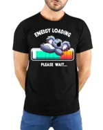 Energy Loading T-Shirt Funny Koala Sleep Graphic - model wearing black shirt, hands behind back