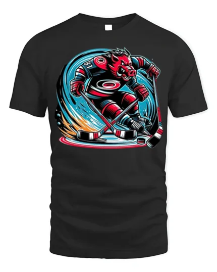 Fierce Boar Hockey Warrior Graphic T-Shirt Men’s Tee - black t-shirt on white background