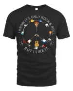 Rock and Roll Peace Sign Guitar T-Shirt Music Lovers - black t-shirt on white background