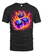 Flaming Dice and Crown Graphic T-Shirt for Game Lovers - black t-shirt on white background