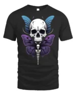 Skull Butterfly Gothic T-Shirt Dark Art Graphic Tee - black t-shirt on white background