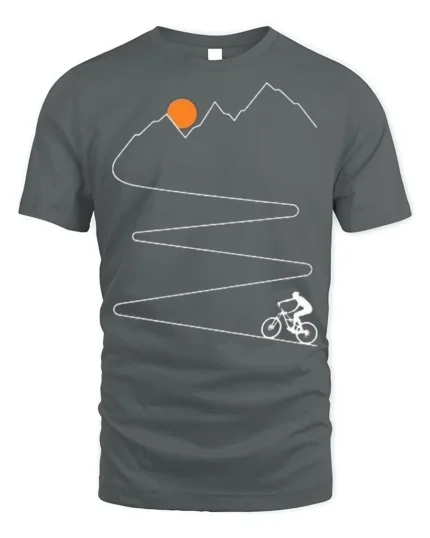 Mountain Climb Cycling Path Graphic T-Shirt for Men - gray t-shirt on white background