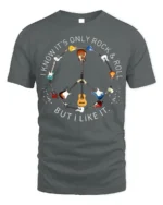 Rock and Roll Peace Sign Guitar T-Shirt Music Lovers - gray t-shirt on white background