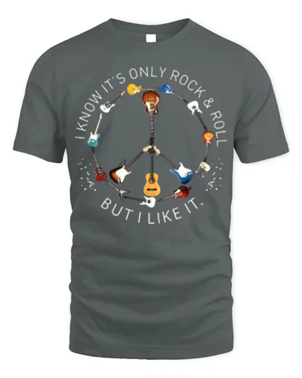 Rock and Roll Peace Sign Guitar T-Shirt Music Lovers - gray t-shirt on white background