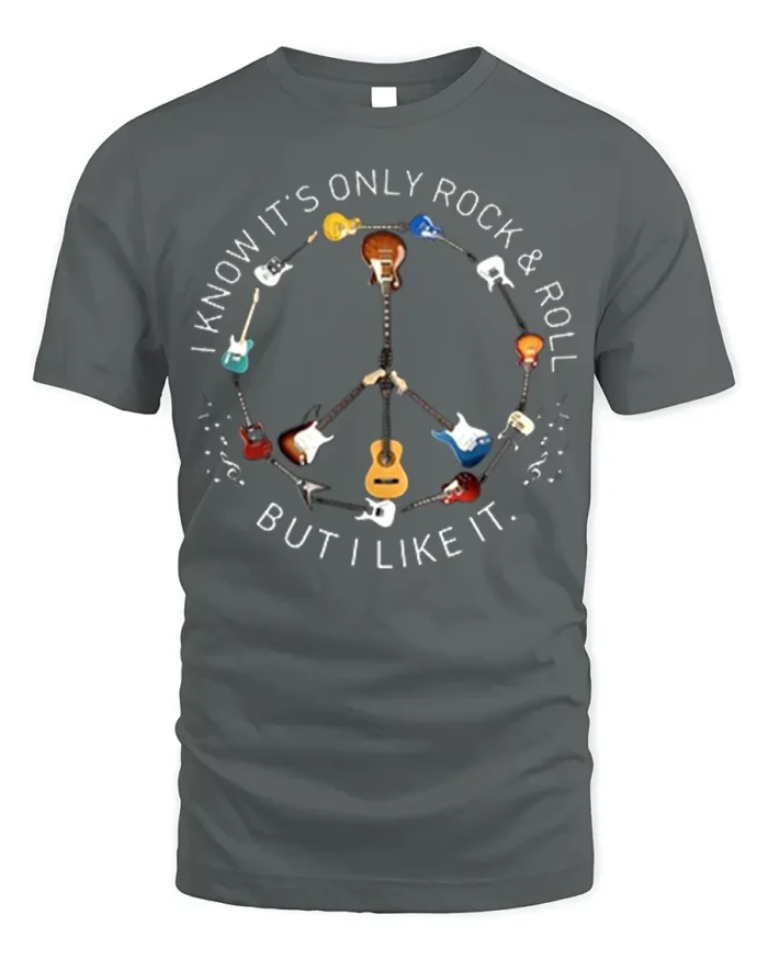 Rock and Roll Peace Sign Guitar T-Shirt Music Lovers - gray t-shirt on white background