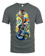 Artistic Floral Guitar T-Shirt Boho Music Lover Tee - gray t-shirt on white background