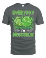 Funny Vegan T-Shirt Everyday I’m Brusselin’ Graphic Tee - gray t-shirt on white background
