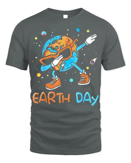 Funny Dabbing Earth Day T-Shirt - gray t-shirt on white background