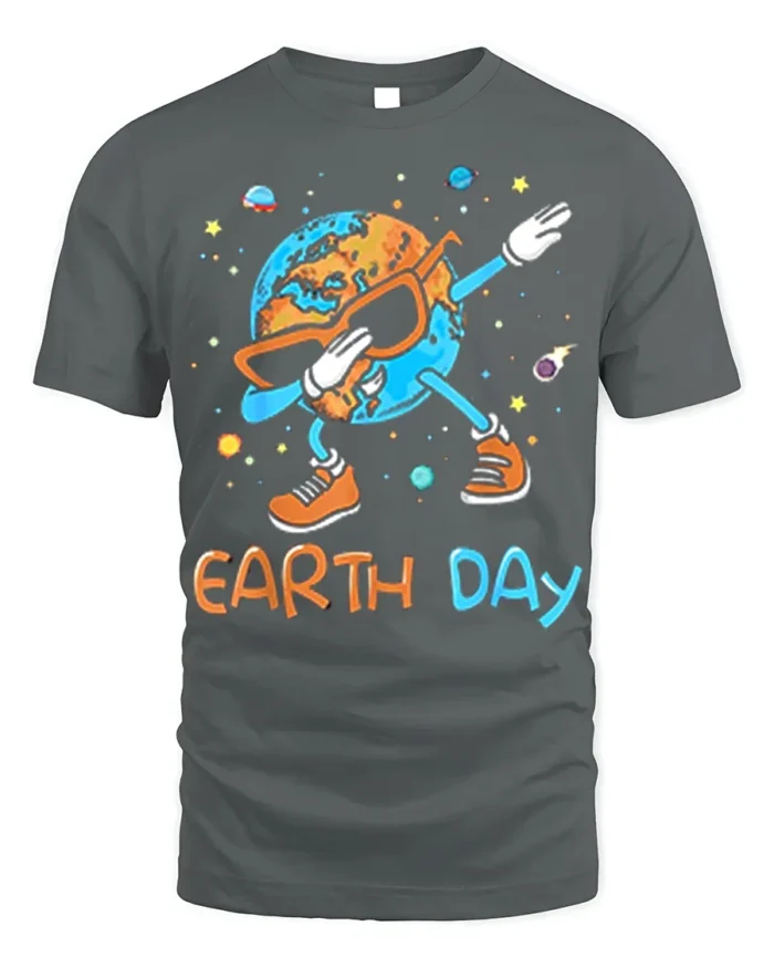 Funny Dabbing Earth Day T-Shirt - gray t-shirt on white background