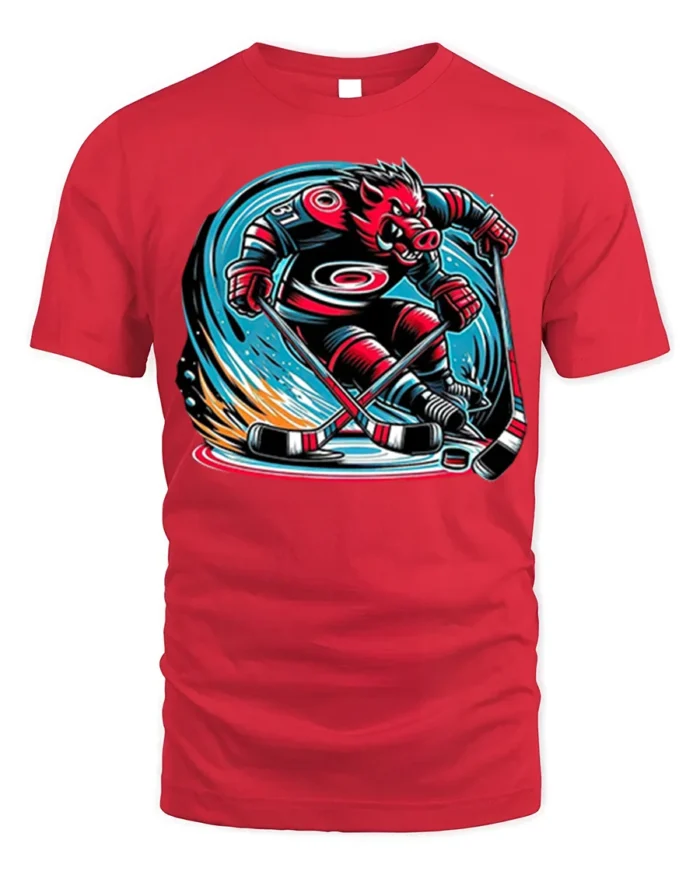 Fierce Boar Hockey Warrior Graphic T-Shirt Men’s Tee - red t-shirt on white background