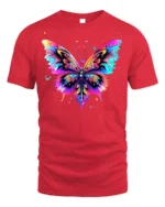 Colorful Butterfly Graphic T-Shirt Artistic Vibrant Tee - red t-shirt on white background