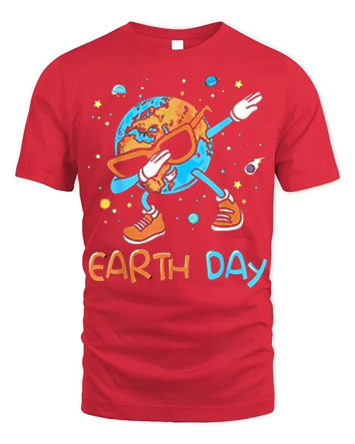 Funny Dabbing Earth Day T-Shirt - red t-shirt on white background