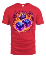 Flaming Dice and Crown Graphic T-Shirt for Game Lovers - red t-shirt on white background