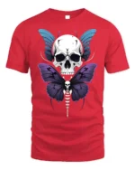 Skull Butterfly Gothic T-Shirt Dark Art Graphic Tee - red t-shirt on white background