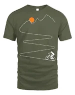 Mountain Climb Cycling Path Graphic T-Shirt for Men - military green t-shirt on white background