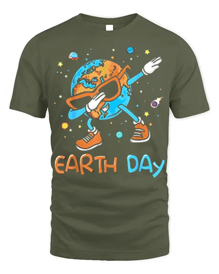 Funny Dabbing Earth Day T-Shirt - military green t-shirt on white background