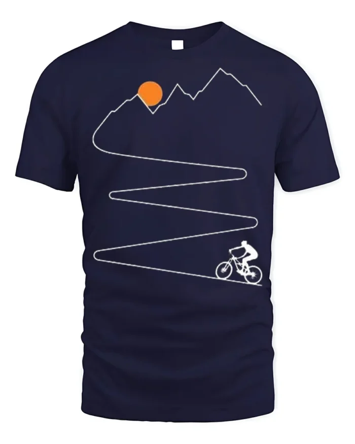 Mountain Climb Cycling Path Graphic T-Shirt for Men - navy t-shirt on white background