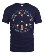 Rock and Roll Peace Sign Guitar T-Shirt Music Lovers - navy t-shirt on white background