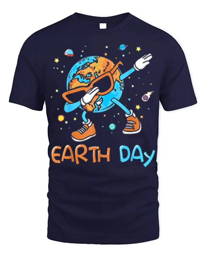 Funny Dabbing Earth Day T-Shirt - navy t-shirt on white background