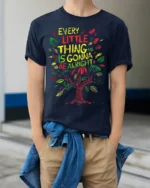 Every Little Thing Gonna Be Alright T-Shirt Reggae Tee - model wearing navy shirt, hands in pockets
