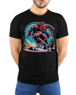 Fierce Boar Hockey Warrior Graphic T-Shirt Men’s Tee - model wearing black shirt, hands behind back