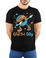 Funny Dabbing Earth Day T-Shirt - model wearing black shirt, hands behind back