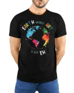 Earth Without Art T-Shirt Colorful Creative Quote Tee - model wearing black shirt, hands behind back