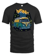 Adventure Van T-Shirt Retro Camping Tee for Nature Lovers - black t-shirt on white background