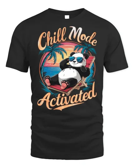 Chill Mode Activated T-Shirt Funny Relaxed Panda Tee - black t-shirt on white background