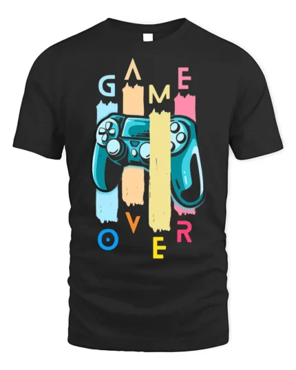 Game Over Controller T-Shirt Funny Gamer Graphic Tee - black t-shirt on white background