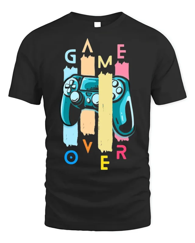 Game Over Controller T-Shirt Funny Gamer Graphic Tee - black t-shirt on white background