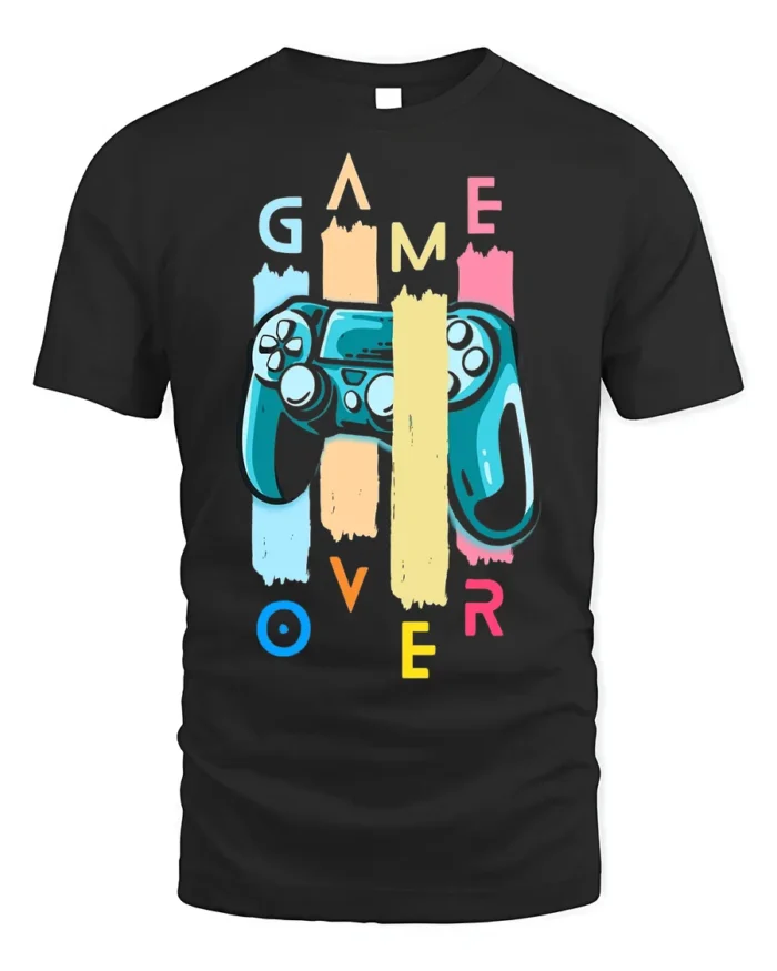 Game Over Controller T-Shirt Funny Gamer Graphic Tee - black t-shirt on white background