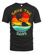 Save the Seas T-Shirt Eco Earth Ocean Conservation Tee - black t-shirt on white background