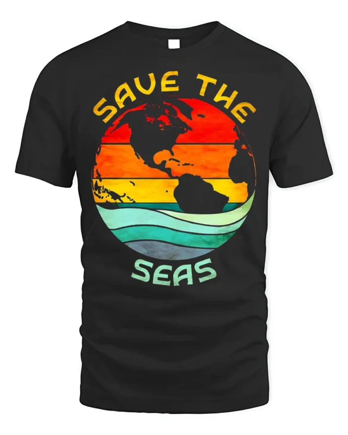Save the Seas T-Shirt Eco Earth Ocean Conservation Tee - black t-shirt on white background