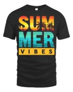Summer Vibes Beach Sunset T-Shirt Bold Tropical Tee - black t-shirt on white background